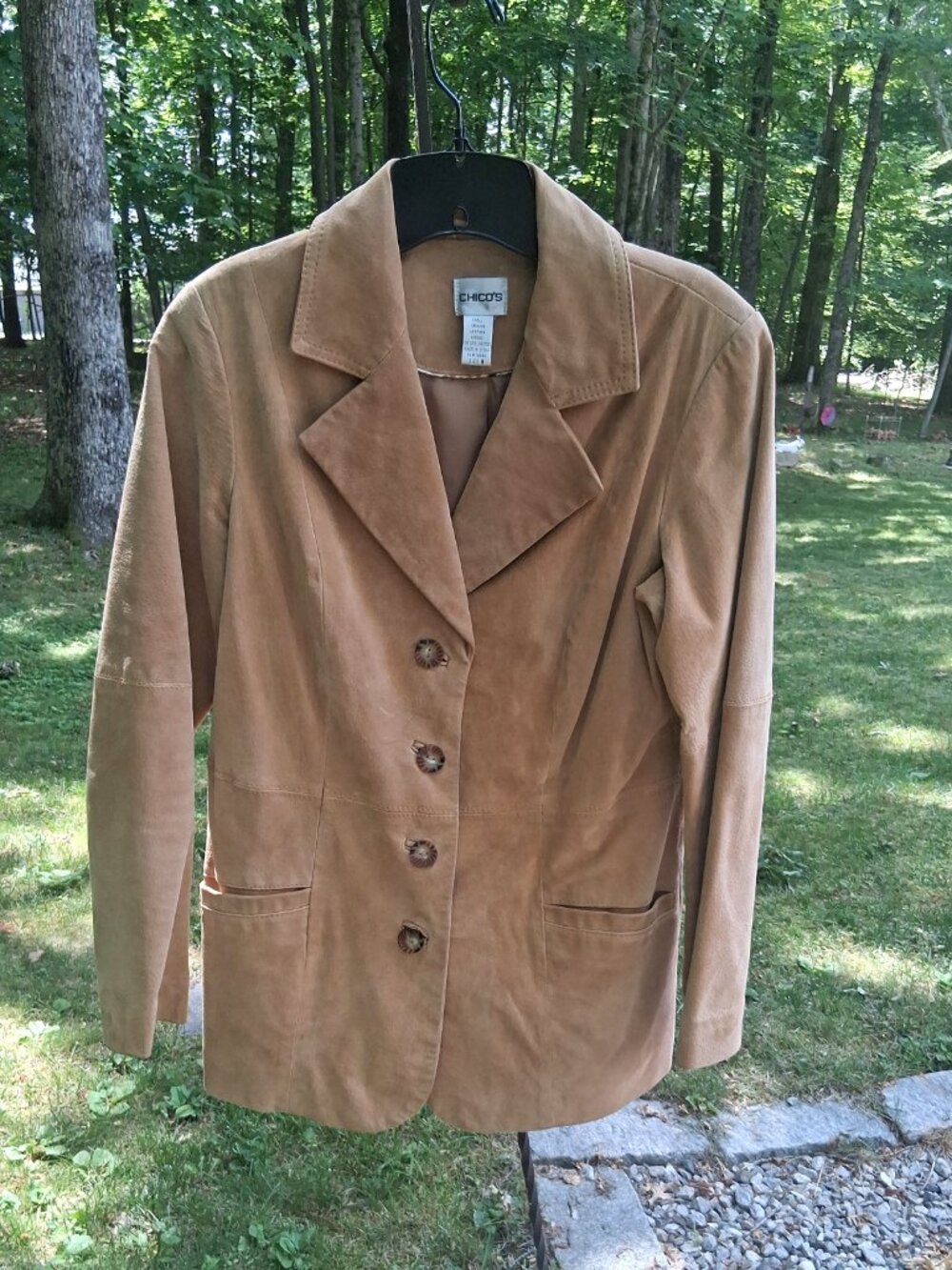 CHICO’S Size 0 Tan Suede Leather Blazer Jacket Outerwear Car Coat